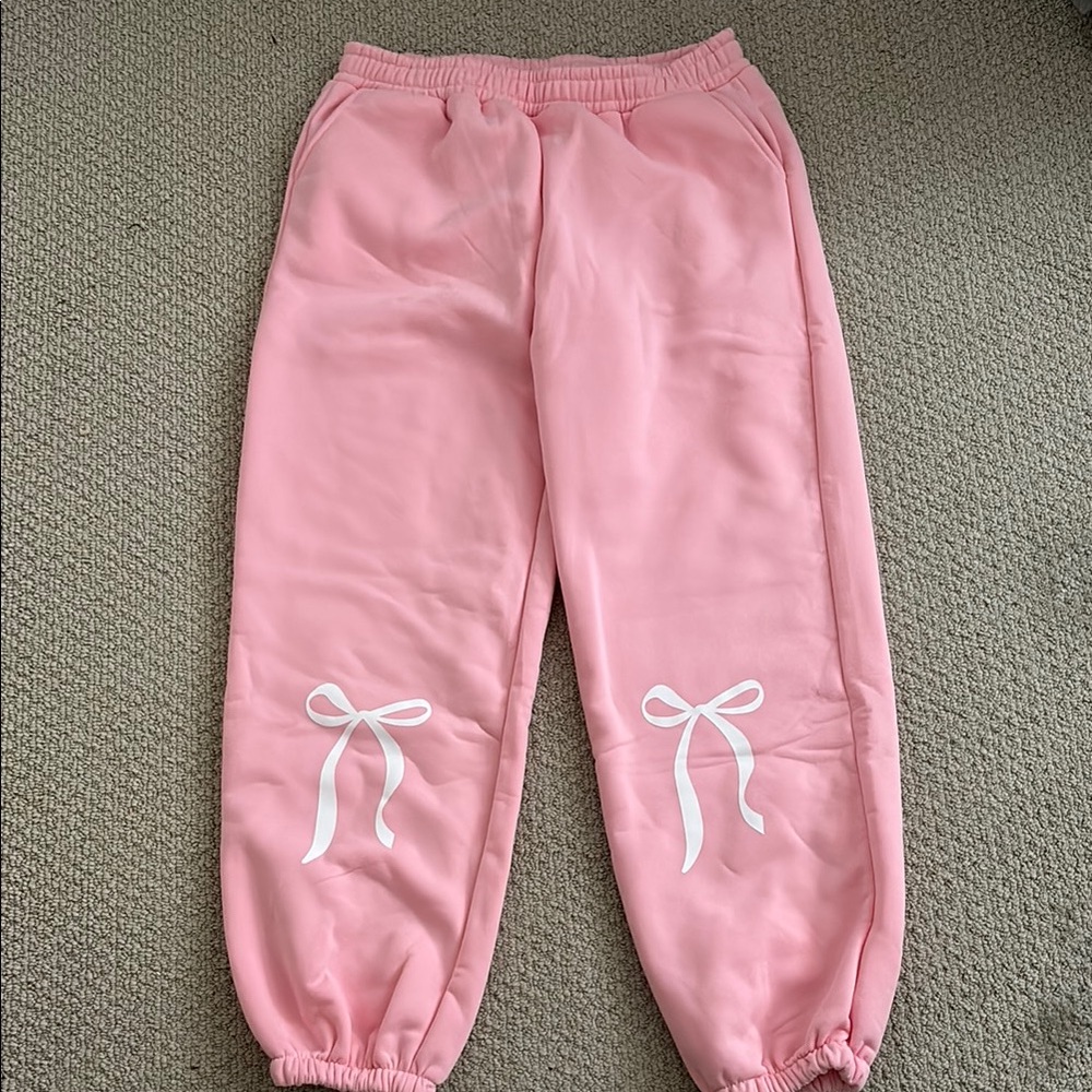 Pink Jogger Sweatpants with Knee Bows